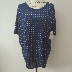 Lularoe Irma XS Blue Geometric Patterned Short Sleeve Top